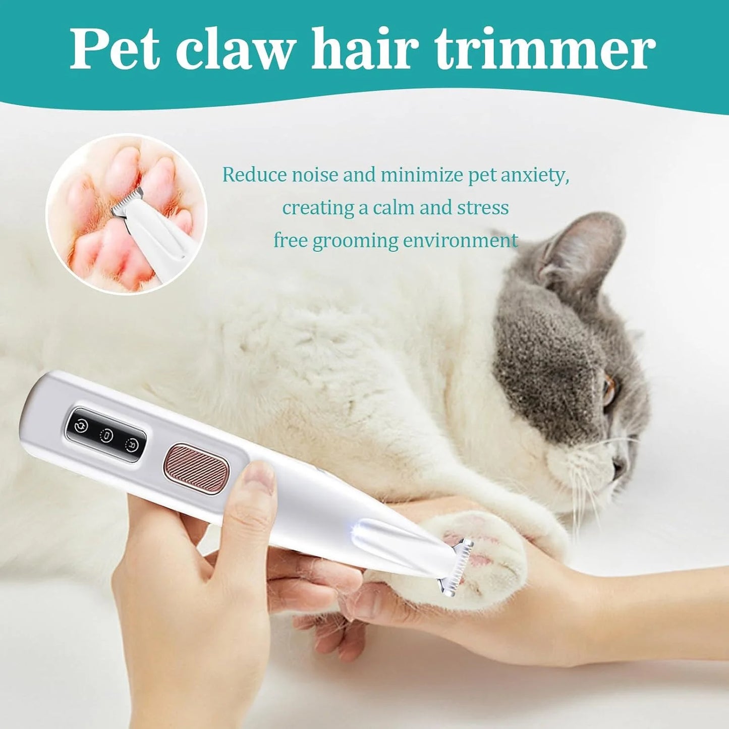 Rechargeable Cat And Dog Paw Grooming Clippers With LED Light