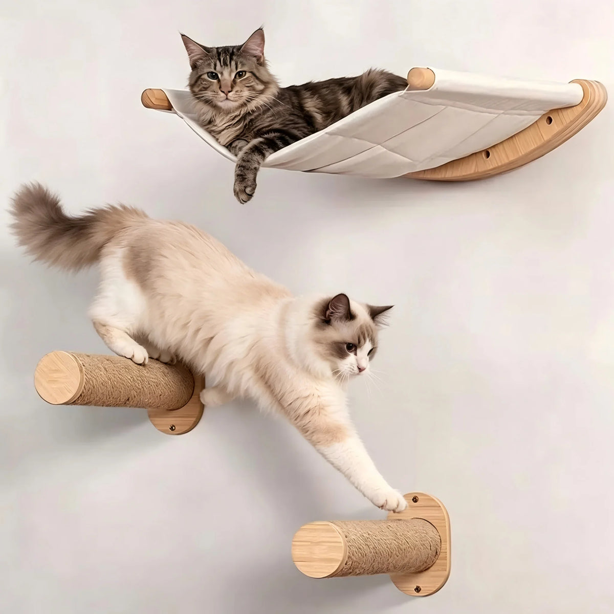CWV Wall Mounted Cat Hammock With Wooden Climbing Shelf