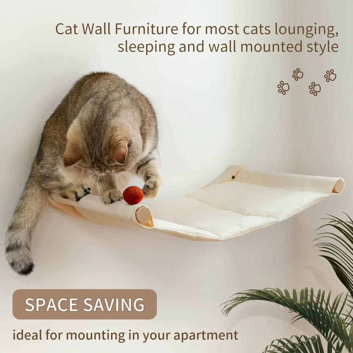 CWV Wall Mounted Cat Hammock With Wooden Climbing Shelf