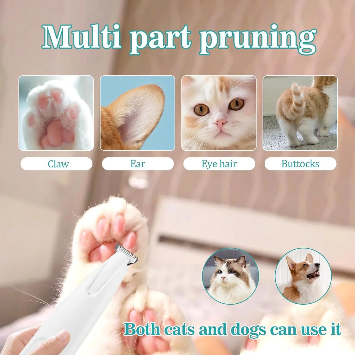 Rechargeable Cat And Dog Paw Grooming Clippers With LED Light