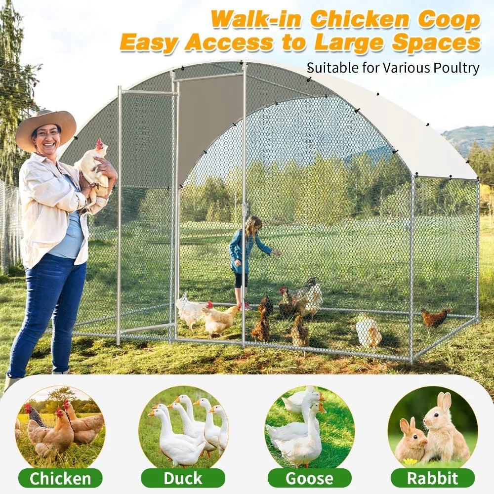 Metal Walk-In Chicken Coop Run Cage and Rabbit Hutch