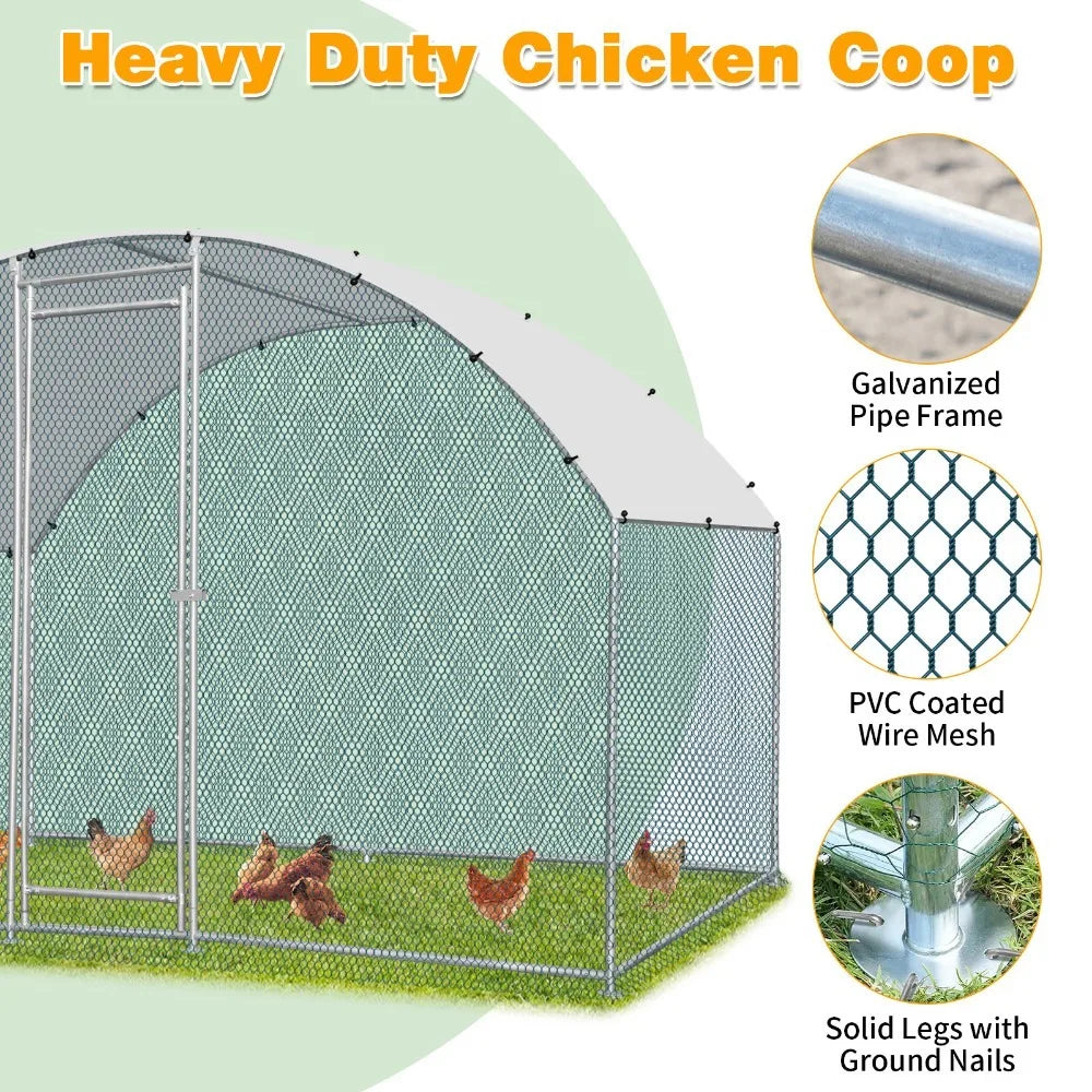Metal Walk-In Chicken Coop Run Cage and Rabbit Hutch