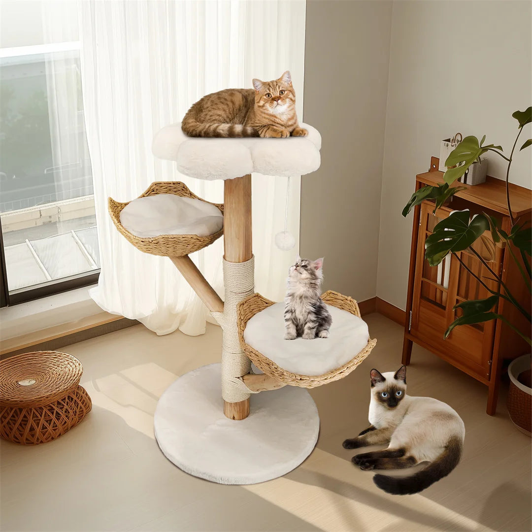 BINGOPAW Modern Cat Tree with Scratching Post and Activity Center