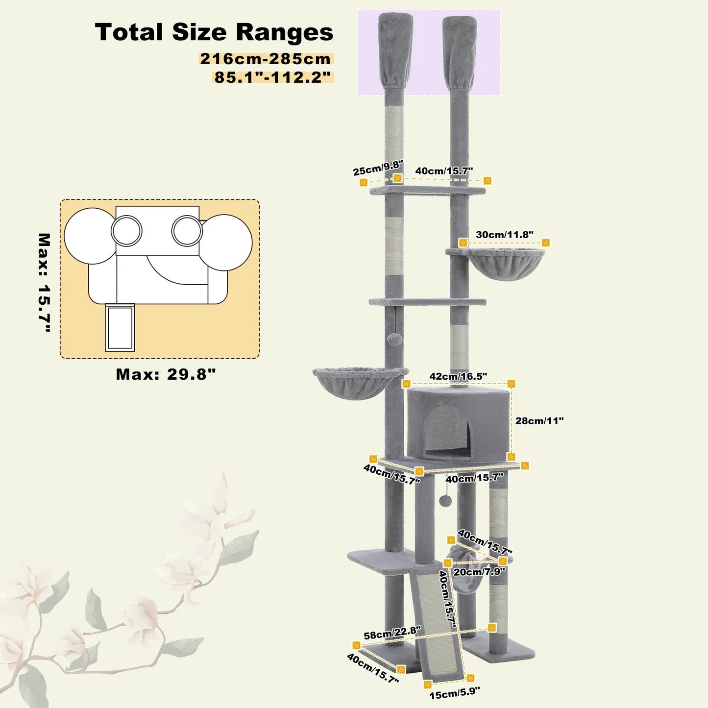 PAWZ Road Floor To Ceiling Cat Tree With Scratching Posts