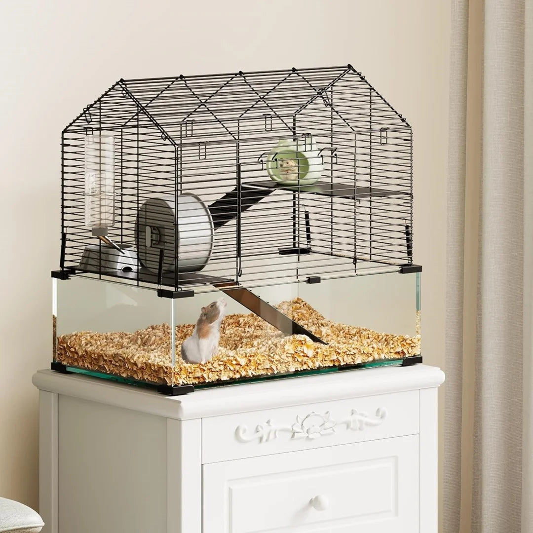 HiMISS 3-Tier Hamster Enclosure With Glass Panels For Small Pets