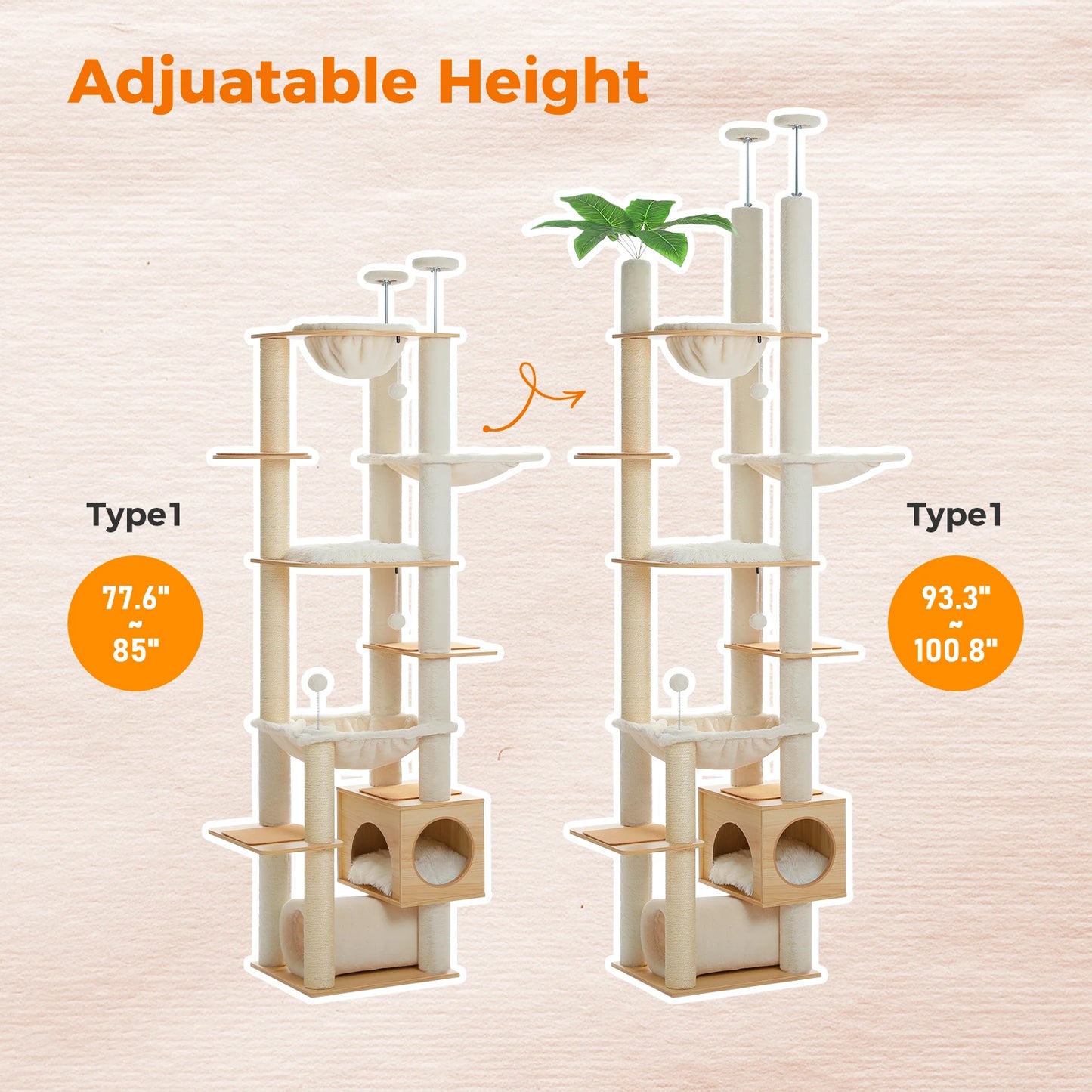 PAWZ Road Wooden Cat Tree With Large Hammock And Scratching Posts