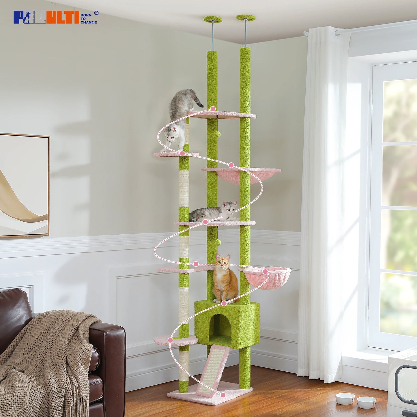 PETEPELA Cactus Cat Tree Floor to Ceiling Tower with Condo