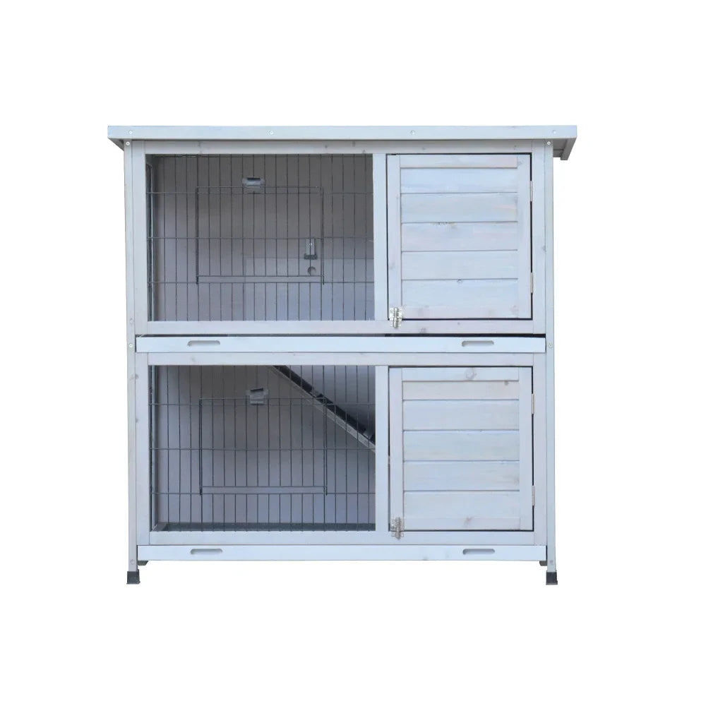 Rabbit Hutch Outdoor 2-Story Cage With Run And Removable Trays
