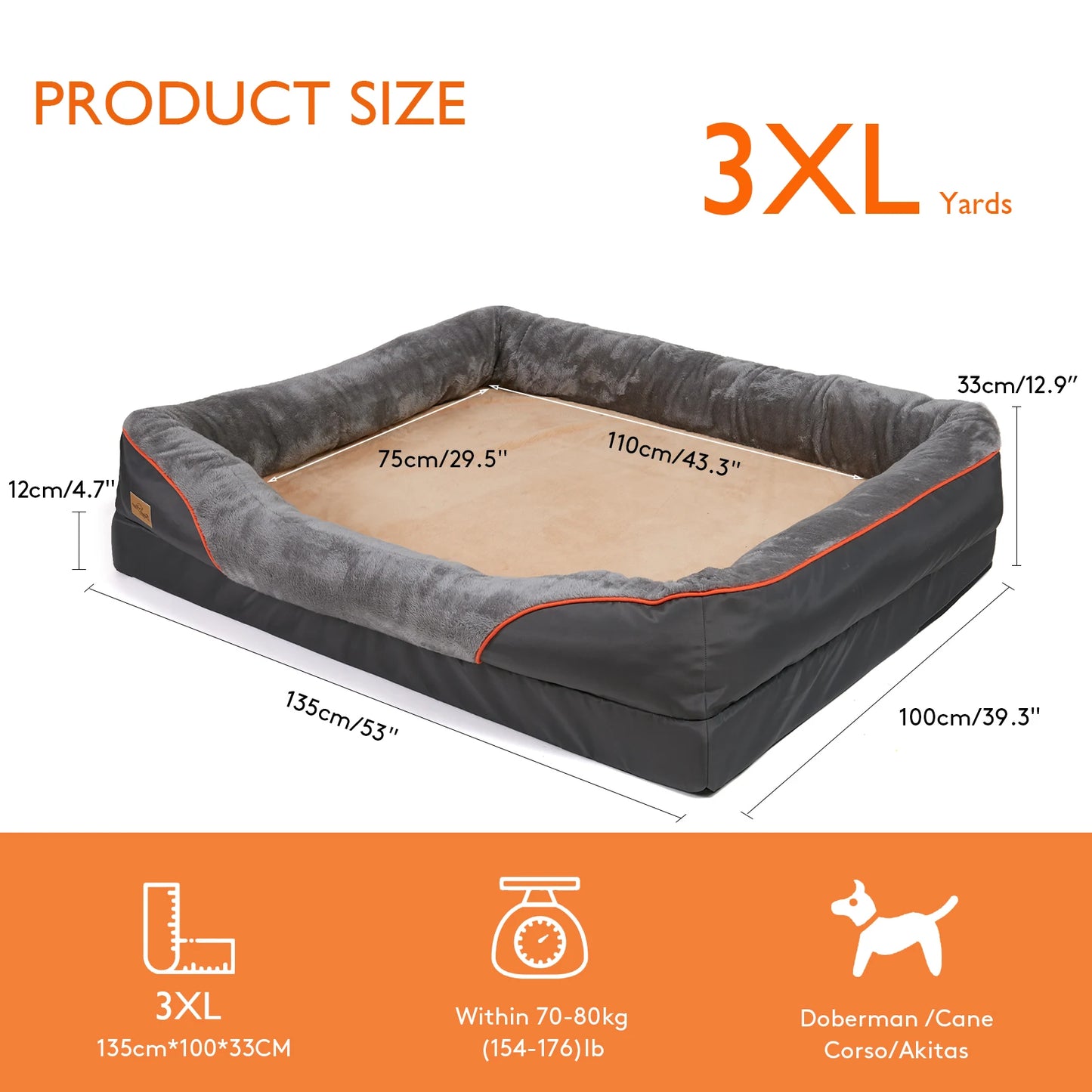 BINGOPAW Waterproof Anti Allergy Large Dog Bed With Removable Cover
