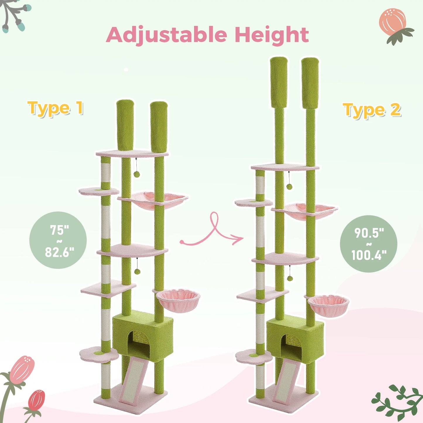 PETEPELA Cactus Cat Tree Floor to Ceiling Tower with Condo