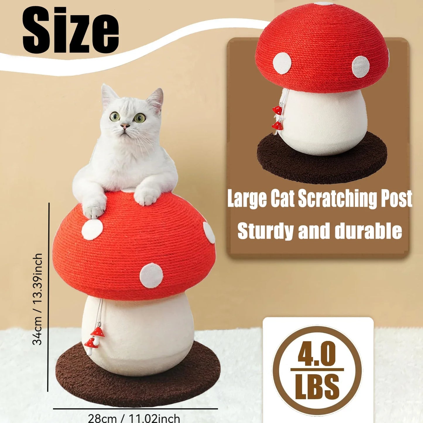 Mushroom-Shaped Sisal Cat Scratching Post Durable And Easy To Assemble