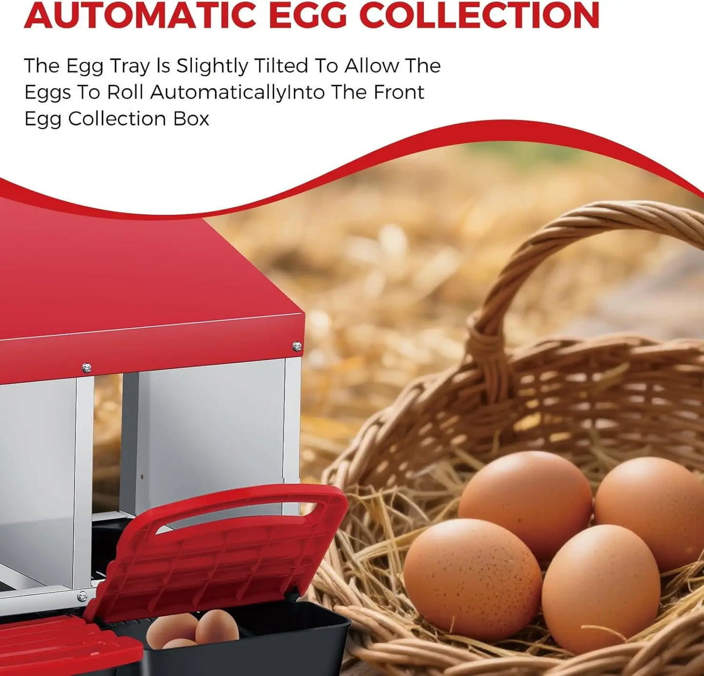 HiMISS Chicken Nesting Box 4 Compartment Roll Away Egg Collection