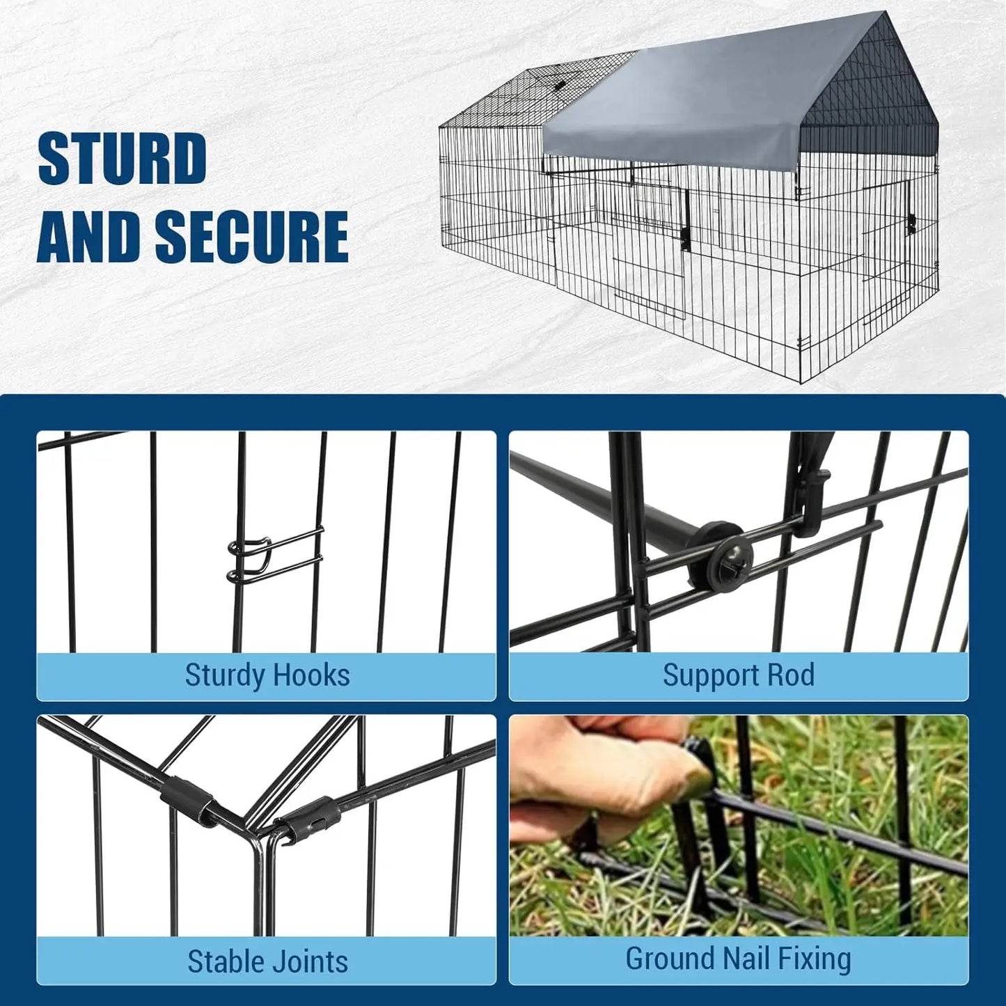 HiMISS Metal Chicken Cage Outdoor Run With Weatherproof Cover