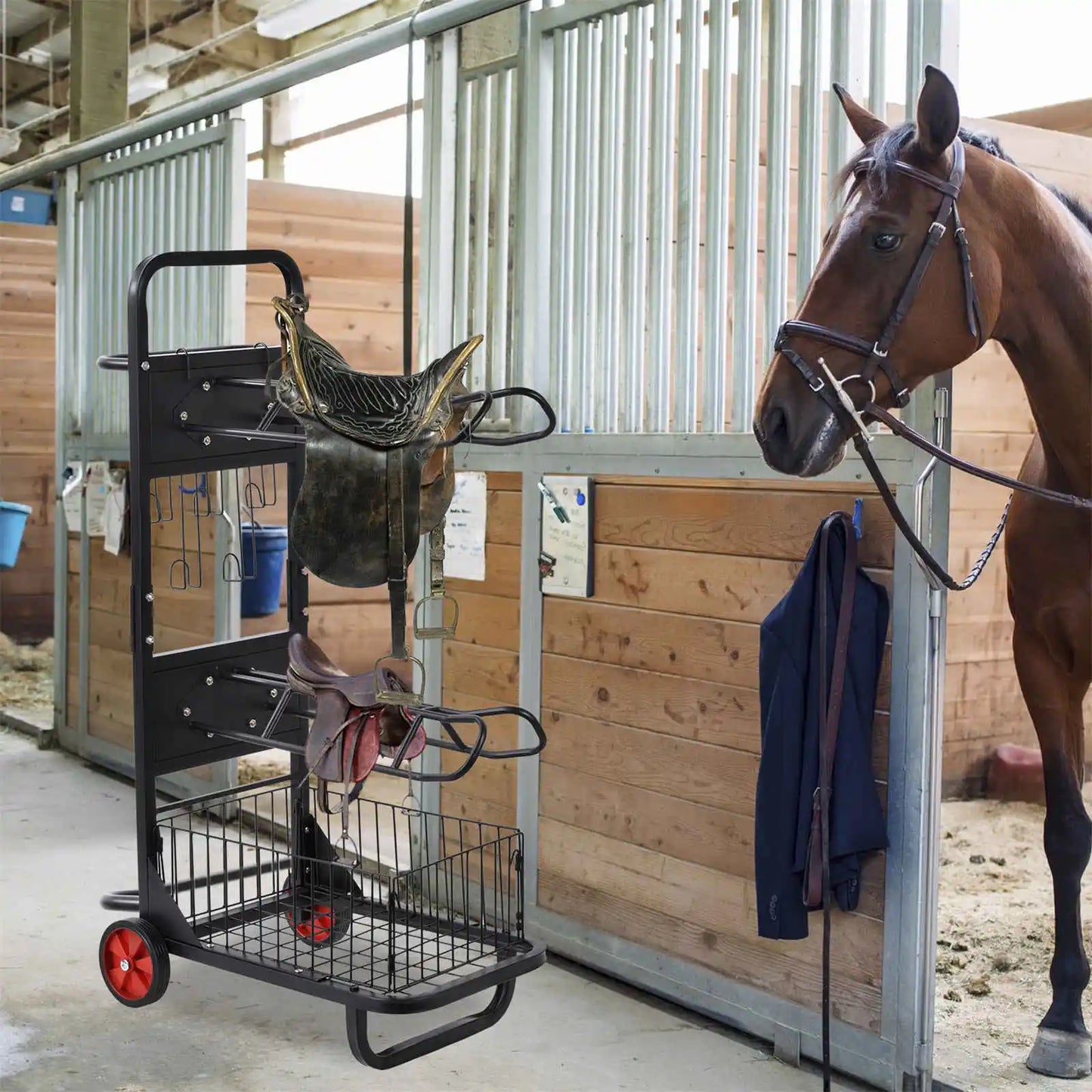Horse Saddle Rack Portable Stand With Wheels Heavy Duty Cart
