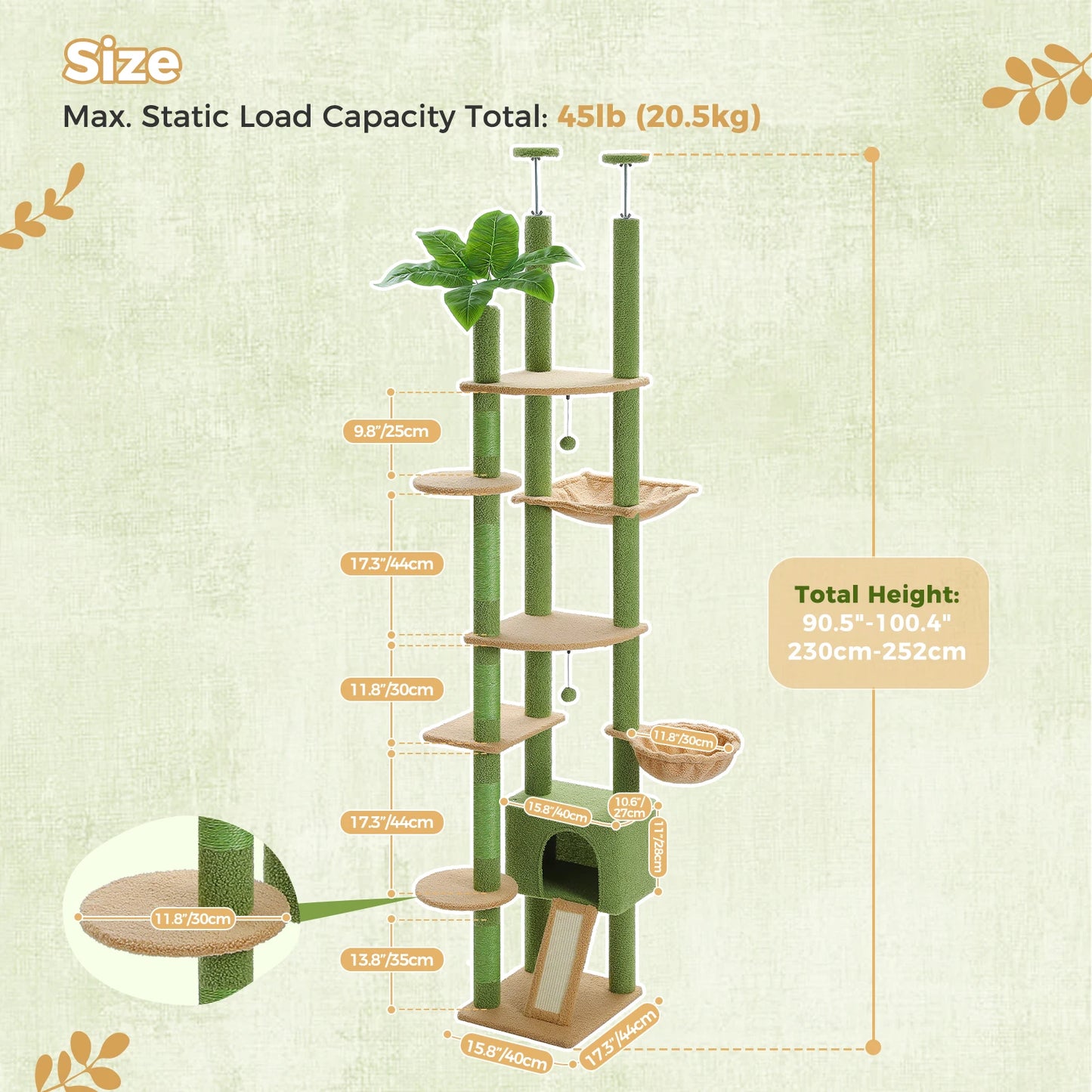 PAWZ Road Floor To Ceiling Cat Tree With Adjustable Height
