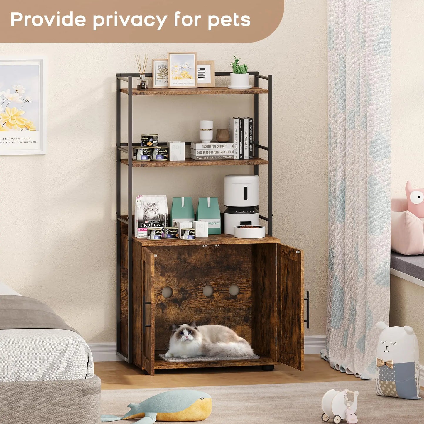 HiMISS 2 In 1 Cat Litter Box Enclosure Odor Control