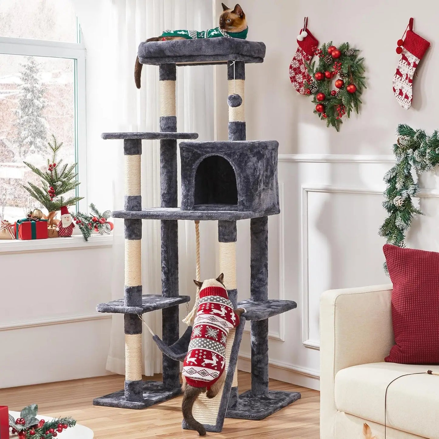 Cat Tree With Scratching Posts Condo Hammock Platform