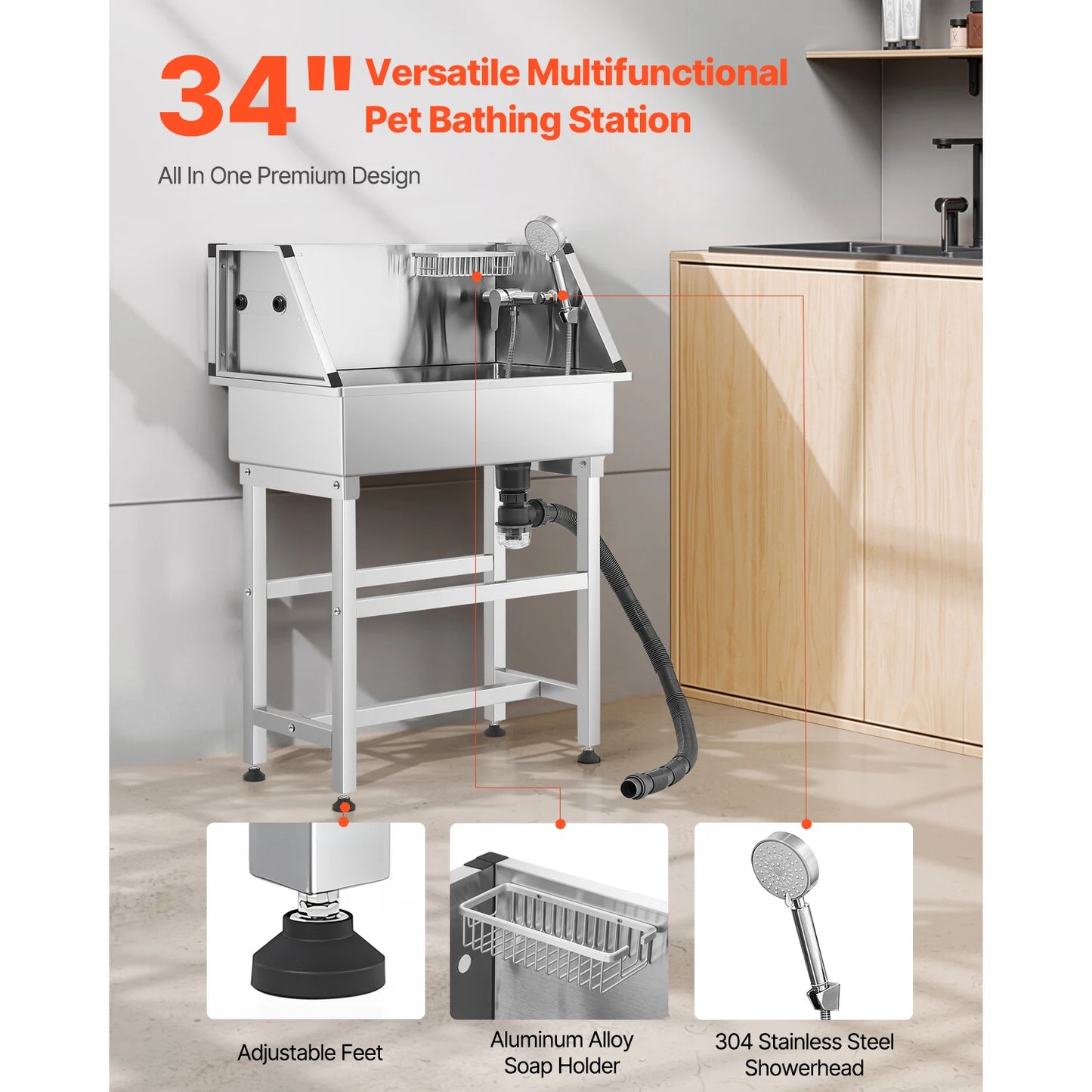 Stainless Steel Dog Washing Station With Hot Cold Faucet Storage