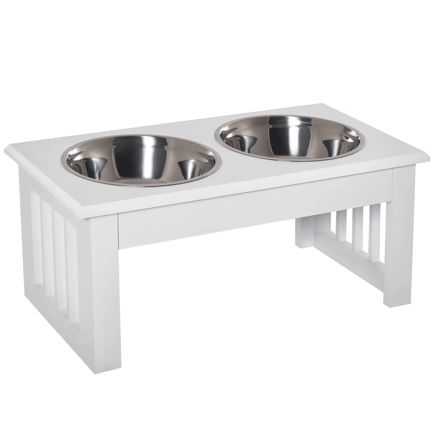 Elevated Dog Bowls & Dog Food Stand Pet Feeding Station W/ Stainless Steel White