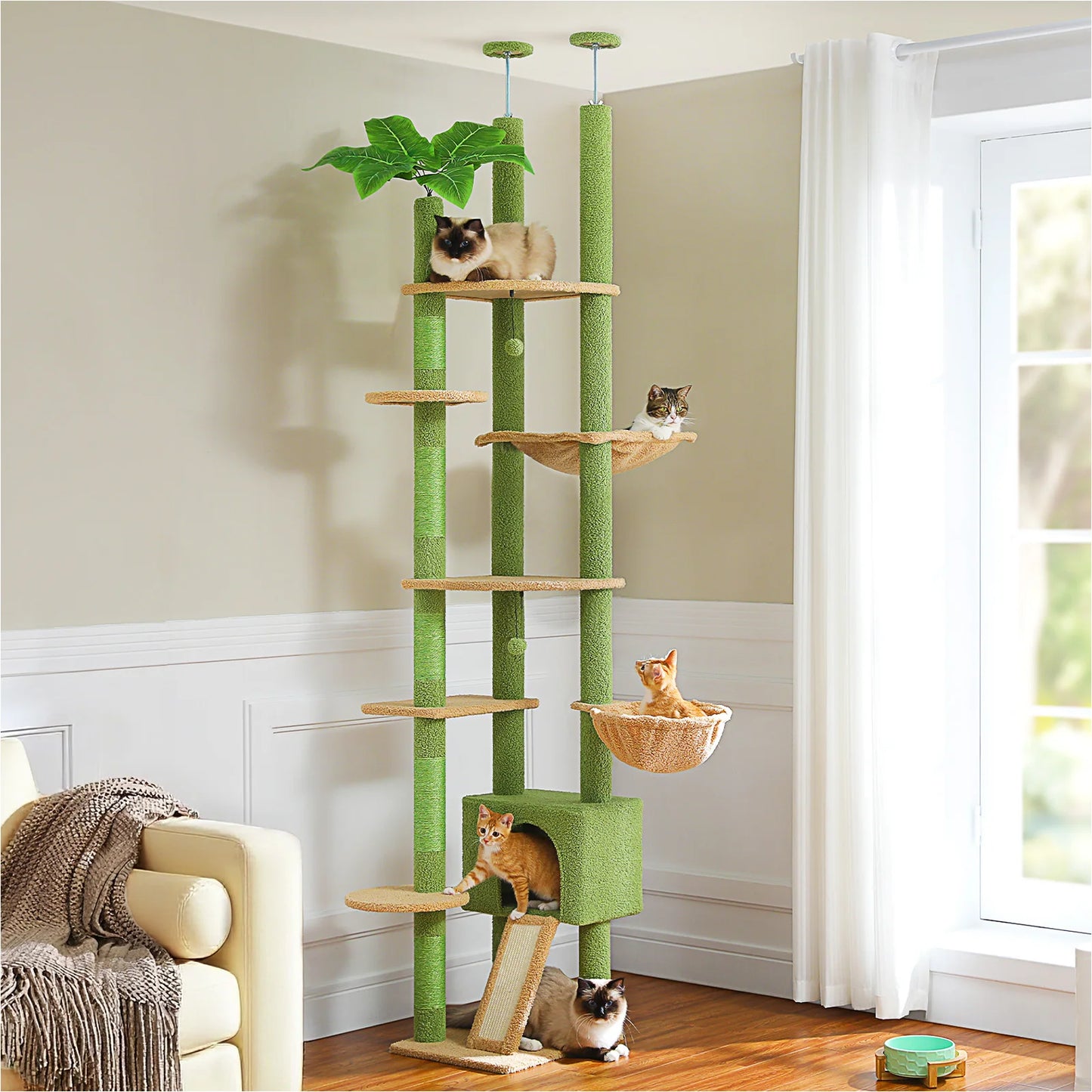 PAWZ Road Wooden Cat Tree With Large Hammock And Scratching Posts