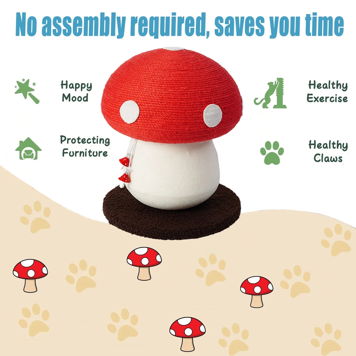 Mushroom-Shaped Sisal Cat Scratching Post Durable And Easy To Assemble