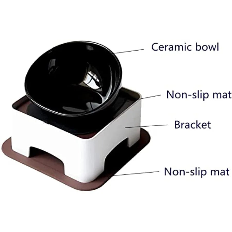 Ceramic Bulldog Dog Feeding - Dog Dish Wide Mouth Pet Sterile Tilted Pet Feeder with Anti-Skid Rubber Mat for Small Medium Dogs