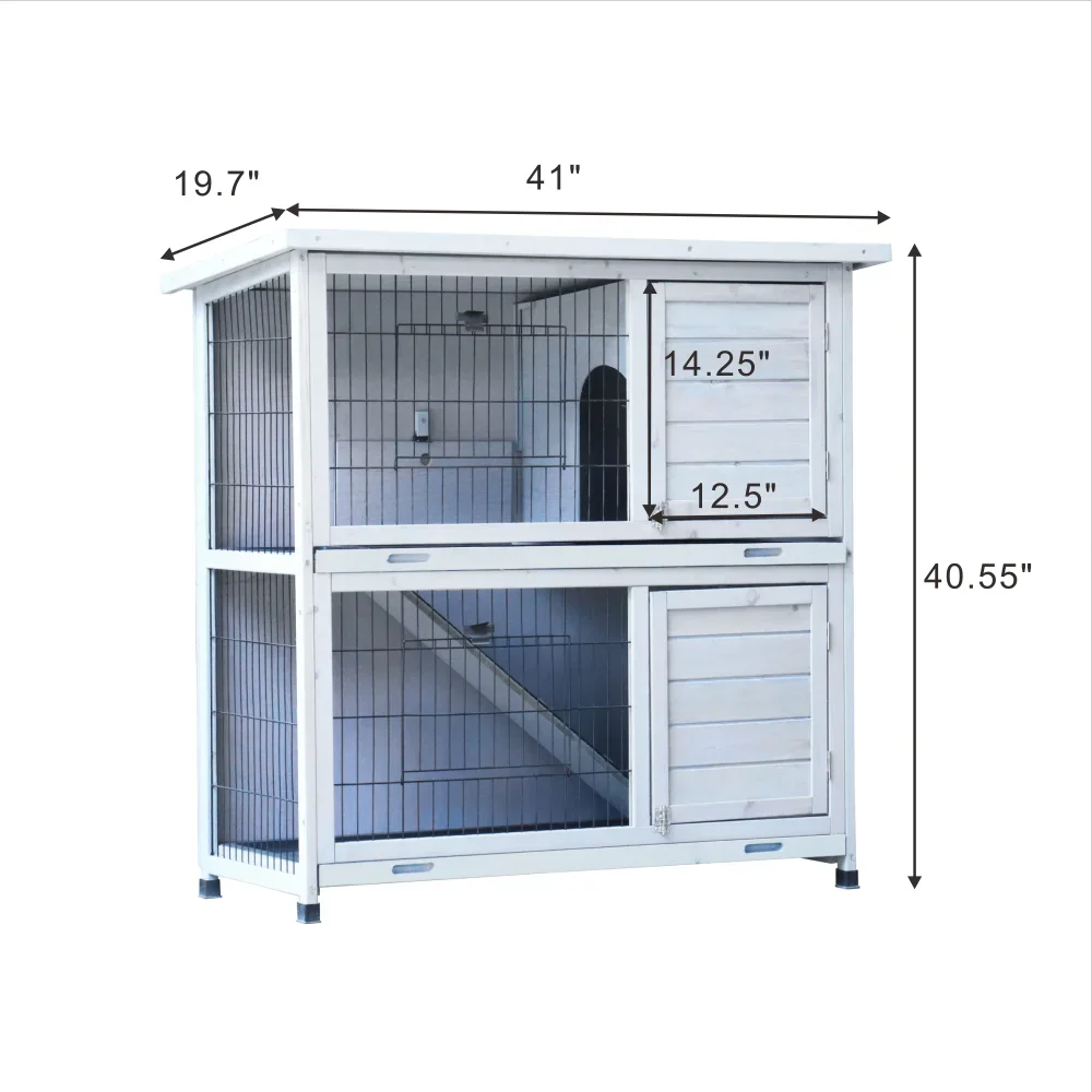 Rabbit Hutch Outdoor 2-Story Cage With Run And Removable Trays