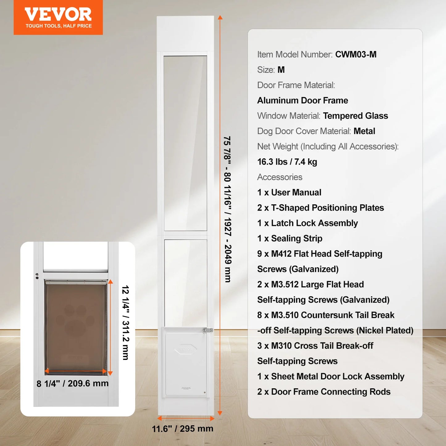 Adjustable Dog Door For Sliding Glass Door Aluminum Frame