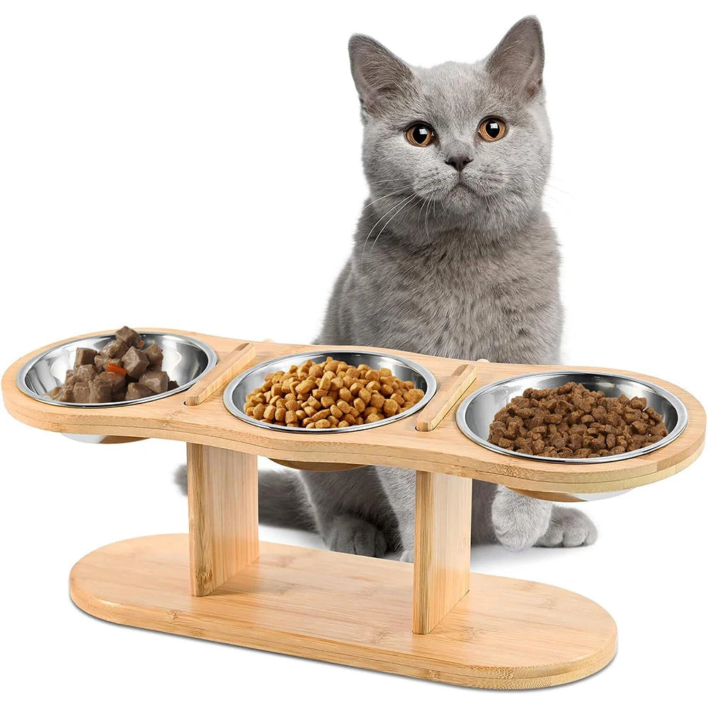 PETRAVEL Cat 3 Bowls In One Feeder Raised Stainless Steel