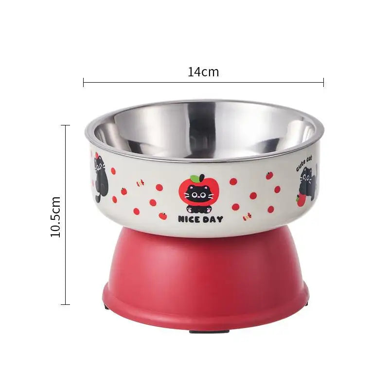 Pet Feeding Bowl Cat Dog Large Capacity Elevated Anti Choking Neck Protection Cartoon Stainless Steel Indoor Daily All Size Matching Stand