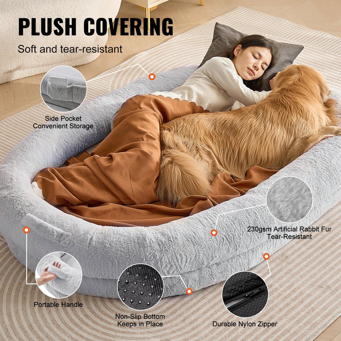 SucceBuy Human Dog Bed With Orthopedic Foam And Fur Cover