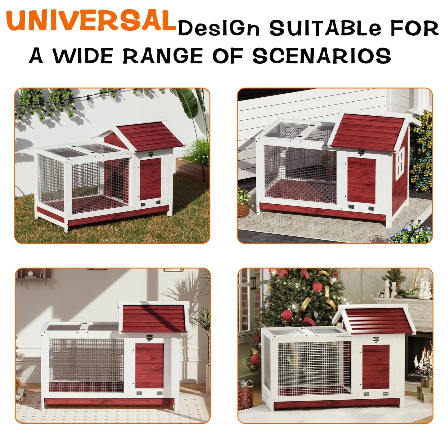 HiMISS Outdoor Wooden Rabbit Hutch With Nesting Box Openable Roof