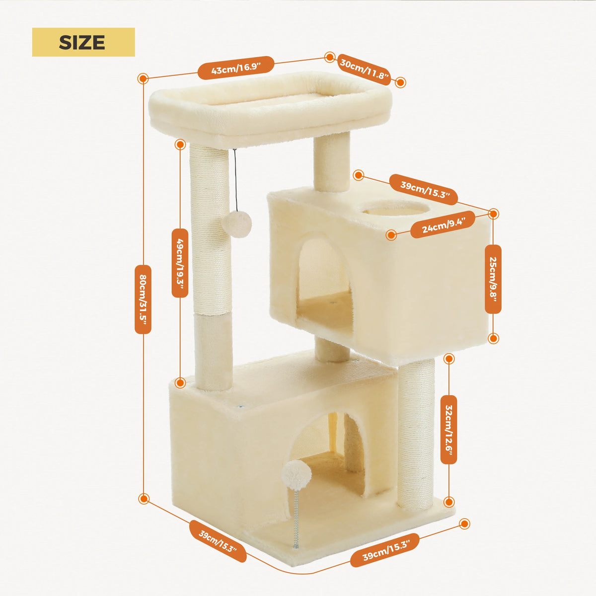 Multi-Level Cat Tree Tower with Sisal Scratching Posts Soft Padded Perch Large Cat Condo for Indoor Kitten Bed House Cat Toys