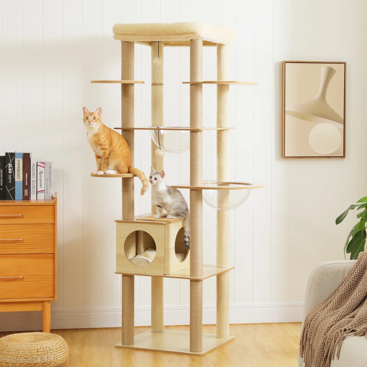 Multi-Level Cat Tree Indoor Wood Cat Tower With Scratching Posts