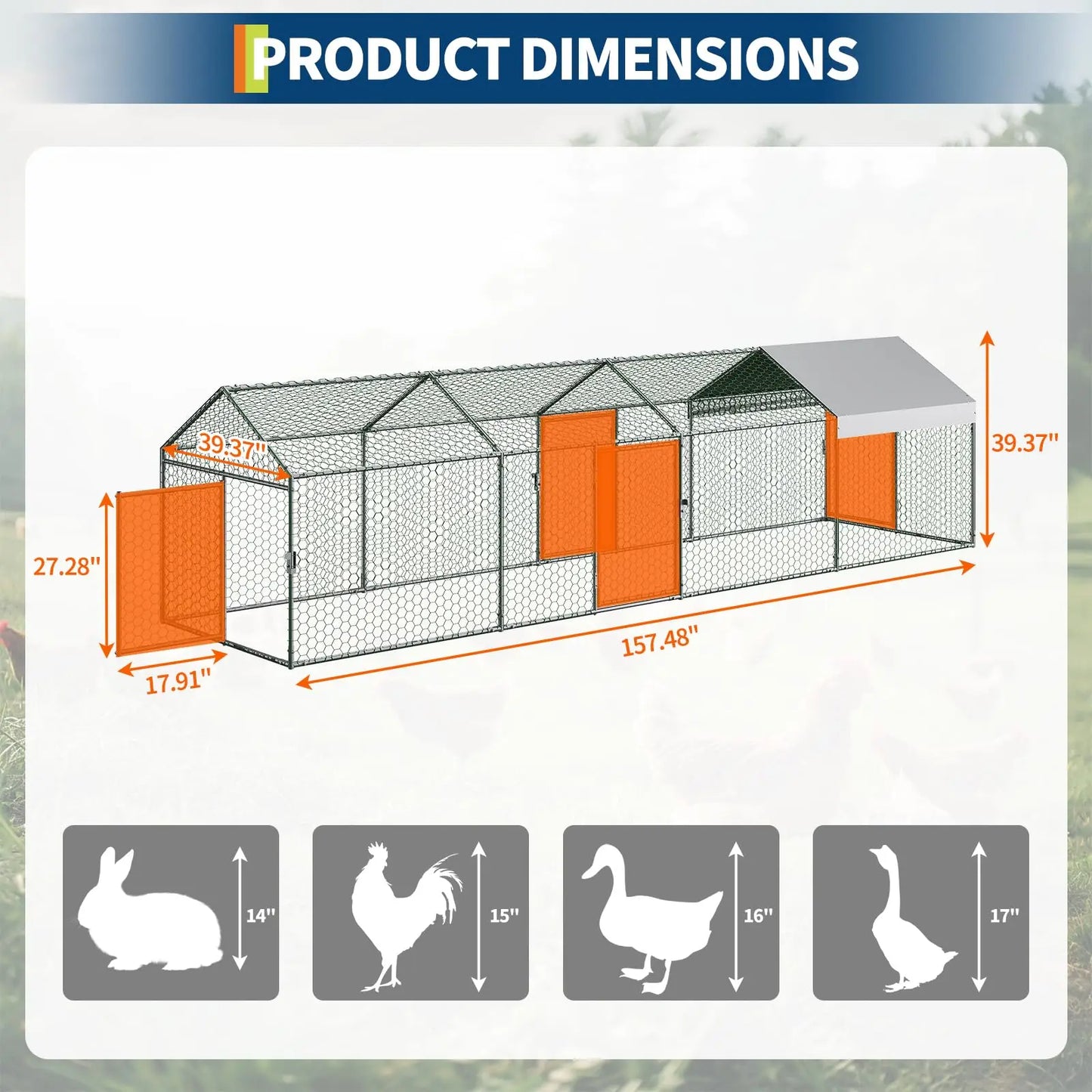 HiMISS Heavy Duty Walk In Metal Chicken Coop With Doors