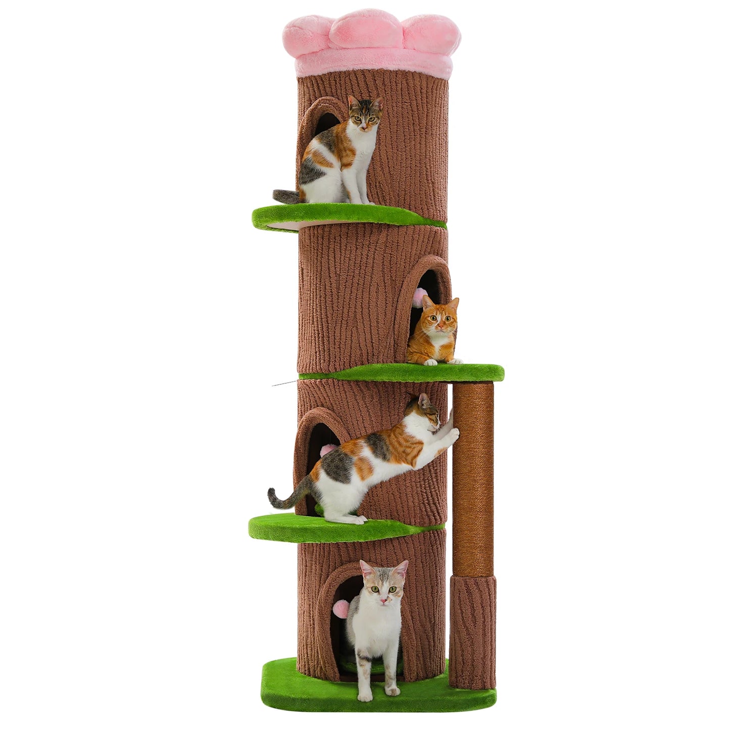 Cat Tree Tower With 4 Condos, Scratching Post, Flower Top Bed