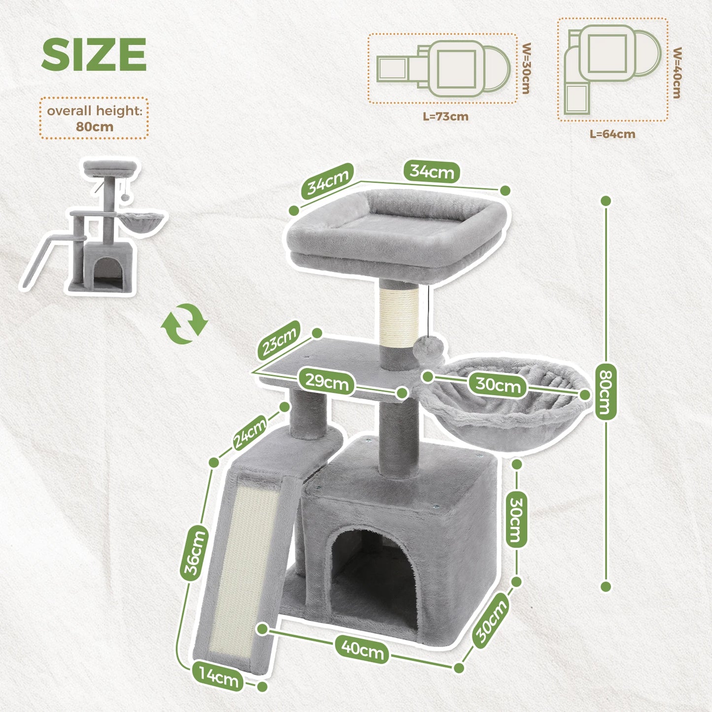 PAWZ Road Cat Tree Tower With Scratching Posts And Hammock