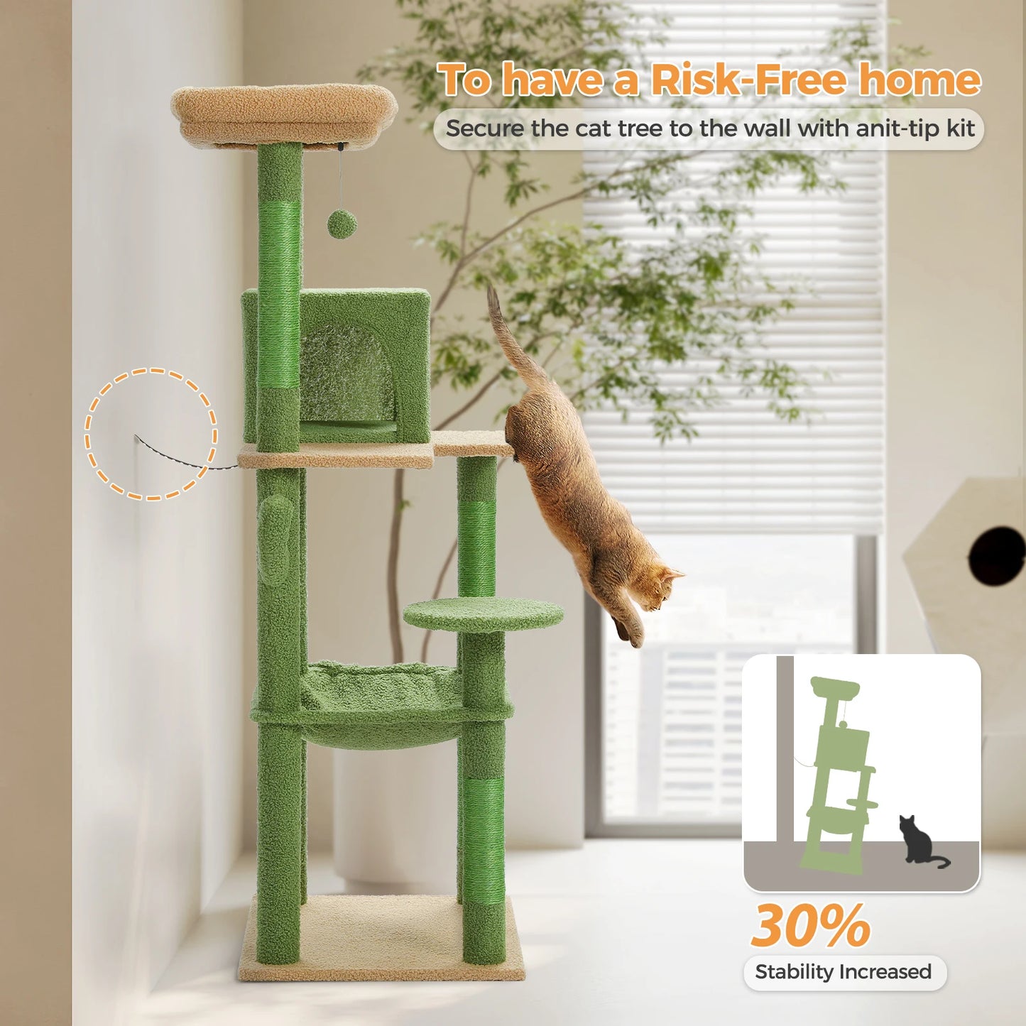 PAWZ Road Cactus Cat Tree Tower With Plush Metal Hammock