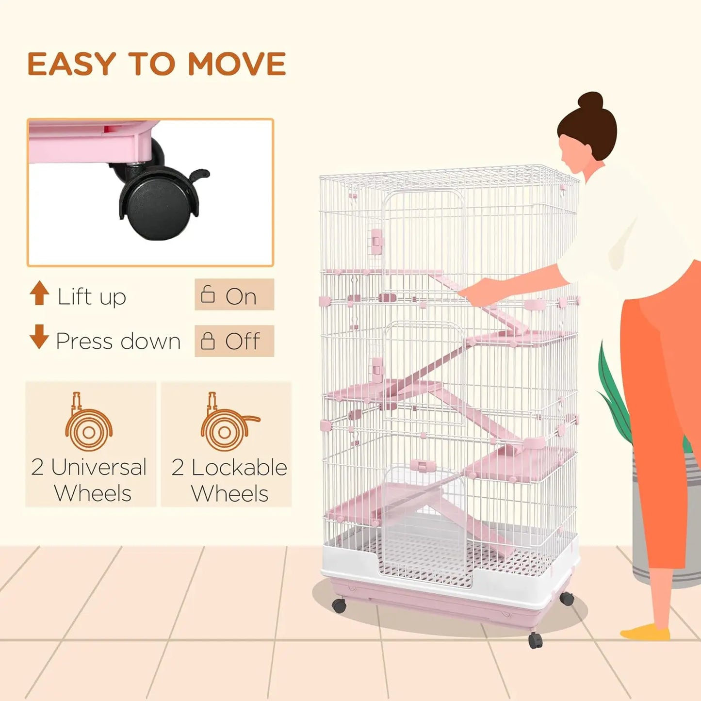 Six Level Small Animal Cage Rabbit Hutch With Wheels Ramp