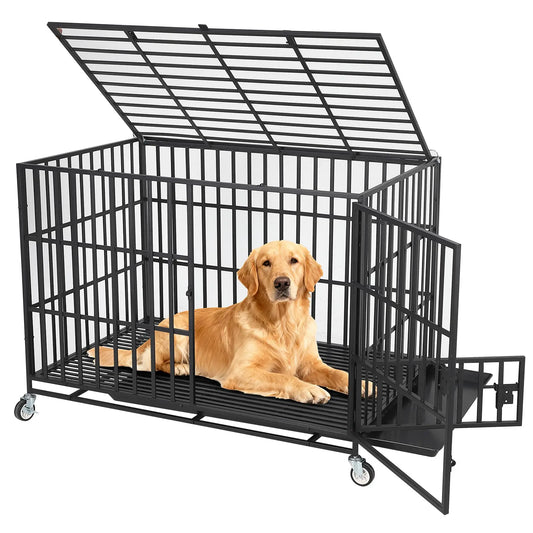 HiMISS Heavy Duty Escape-Proof Metal Dog Crate With Three Doors