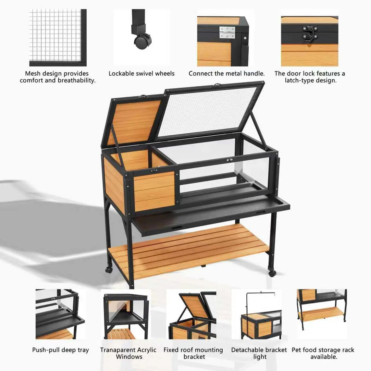 Wooden Tortoise Habitat Enclosure With Light Stand