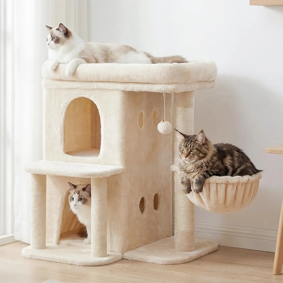 Nbvcx 25.6 Inch Dual Condo Cat Tower With Sisal Posts And Basket