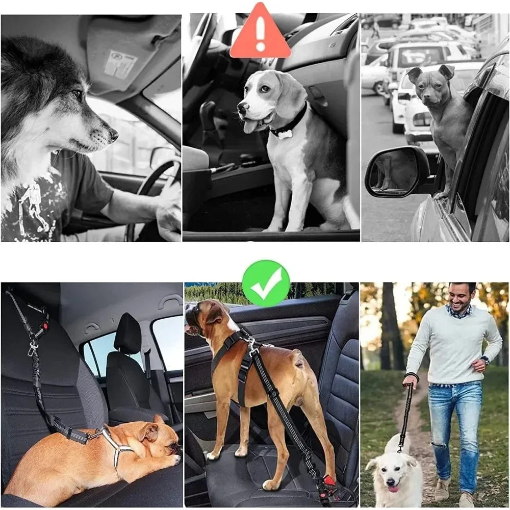 Two In One Dog Car Seat Belt Headrest Restraint Reflective