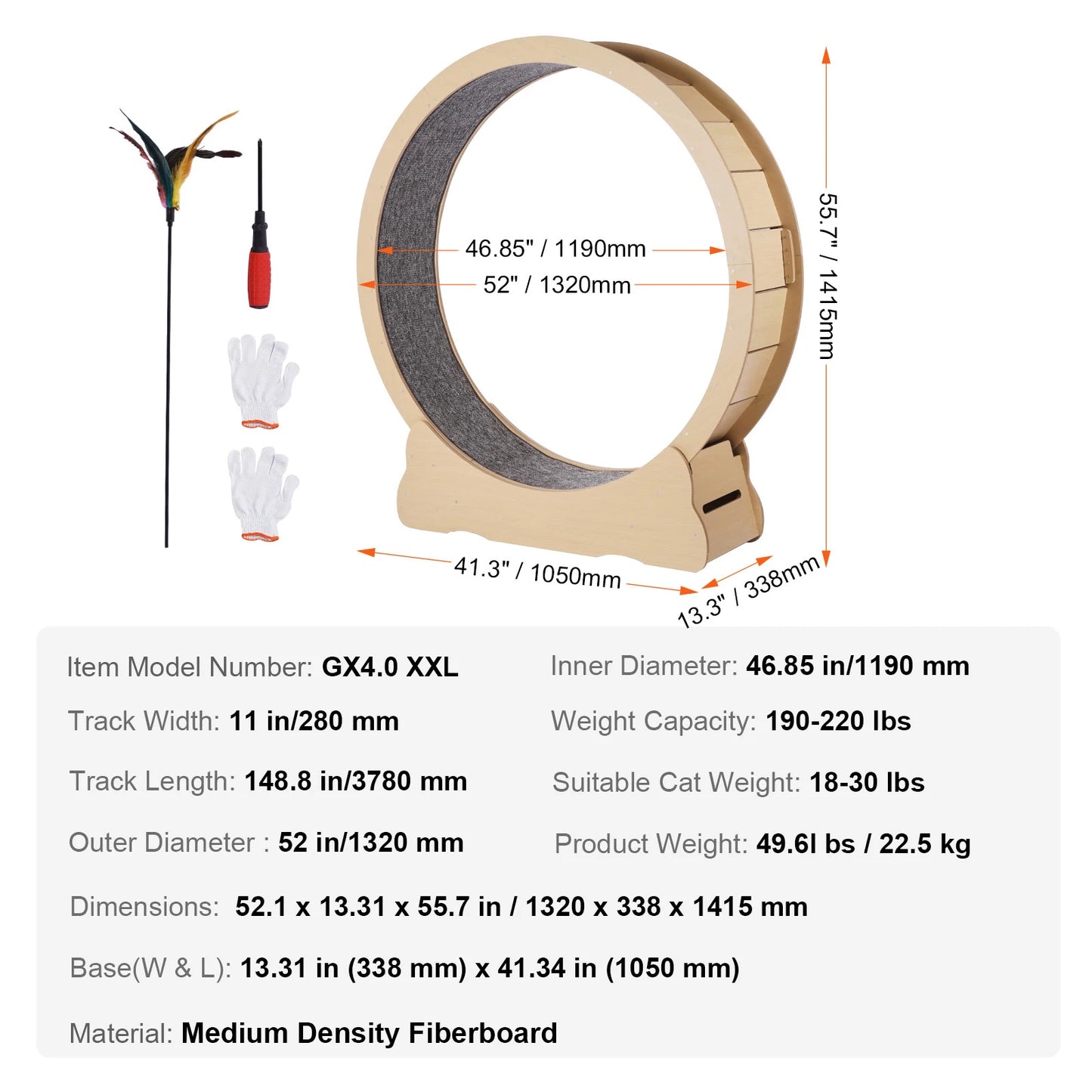 SucceBuy Wooden Cat Exercise Wheel Indoor Running Wheel With Detachable Carpet