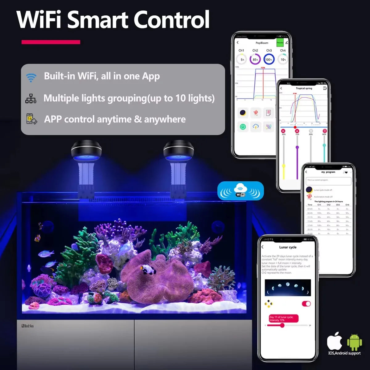 PopBloom WiFi Nano Aquarium LED Light 60W Full Spectrum