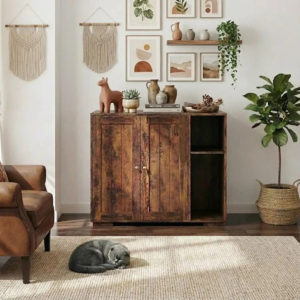 HiMISS Litter Box Enclosure Cabinet With Built In Power Outlet