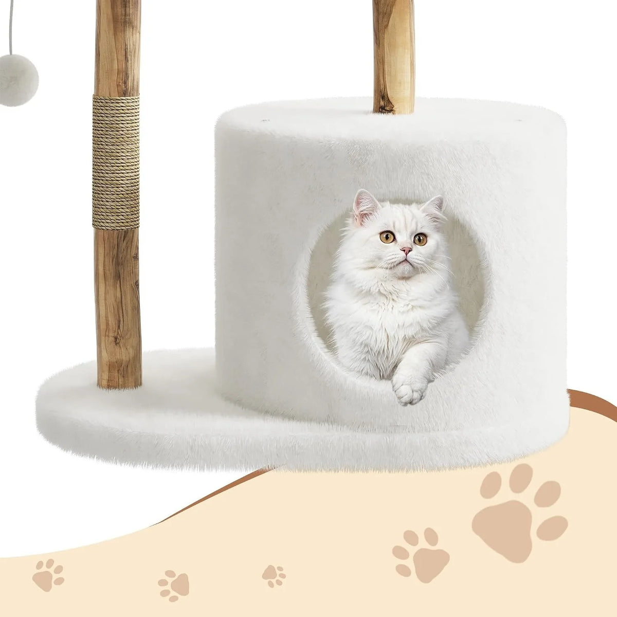 Wooden Cat Tree Tower With Rattan Perches For Indoor Cats