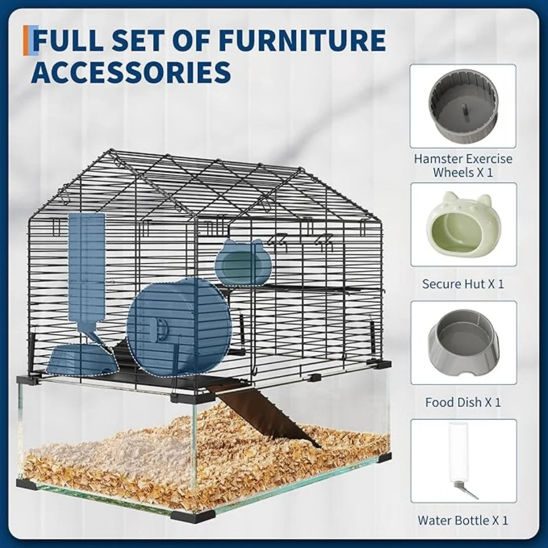 HiMISS 3-Tier Hamster Enclosure With Glass Panels For Small Pets