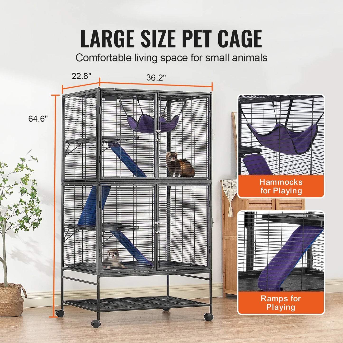 SucceBuy Rolling Metal Ferret Cage 4-Tier Small Animal Cage