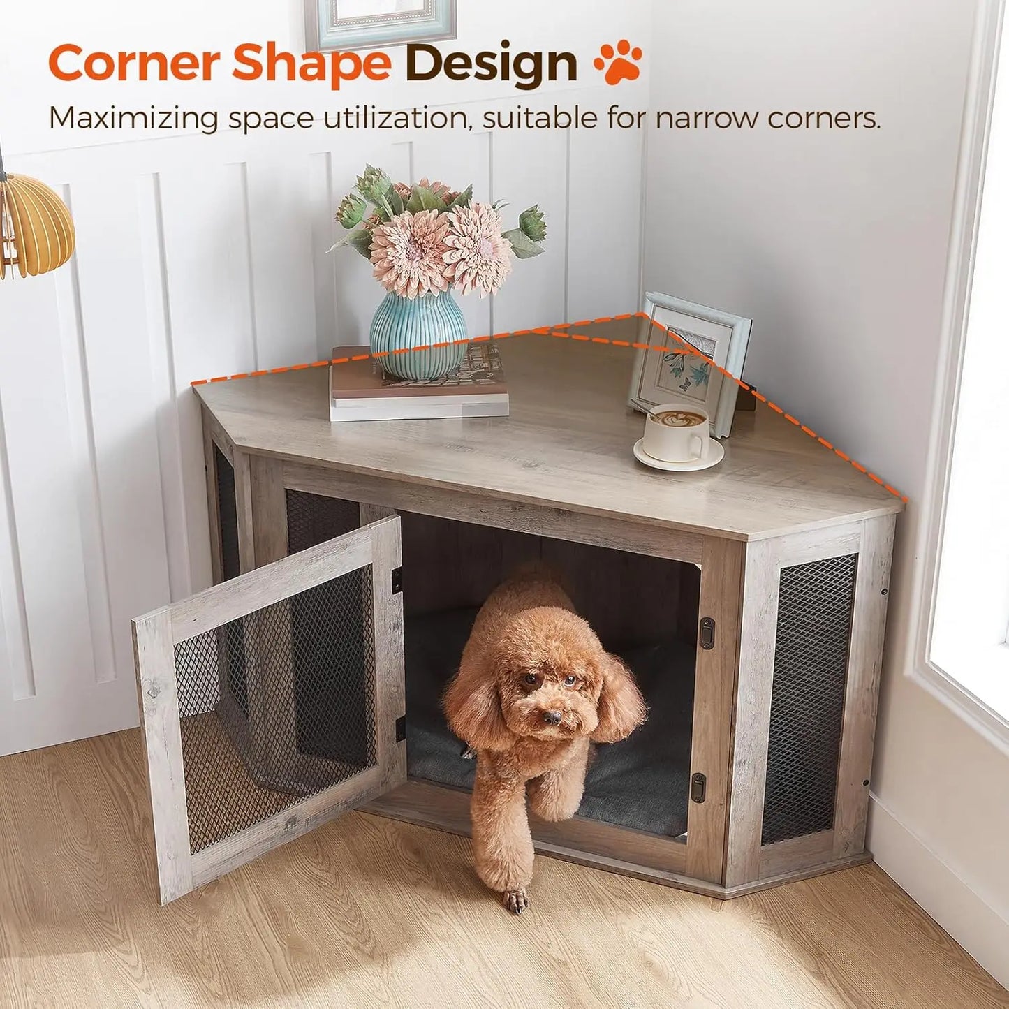 Corner Dog Crate Furniture Wooden Kennel End Table For Pets